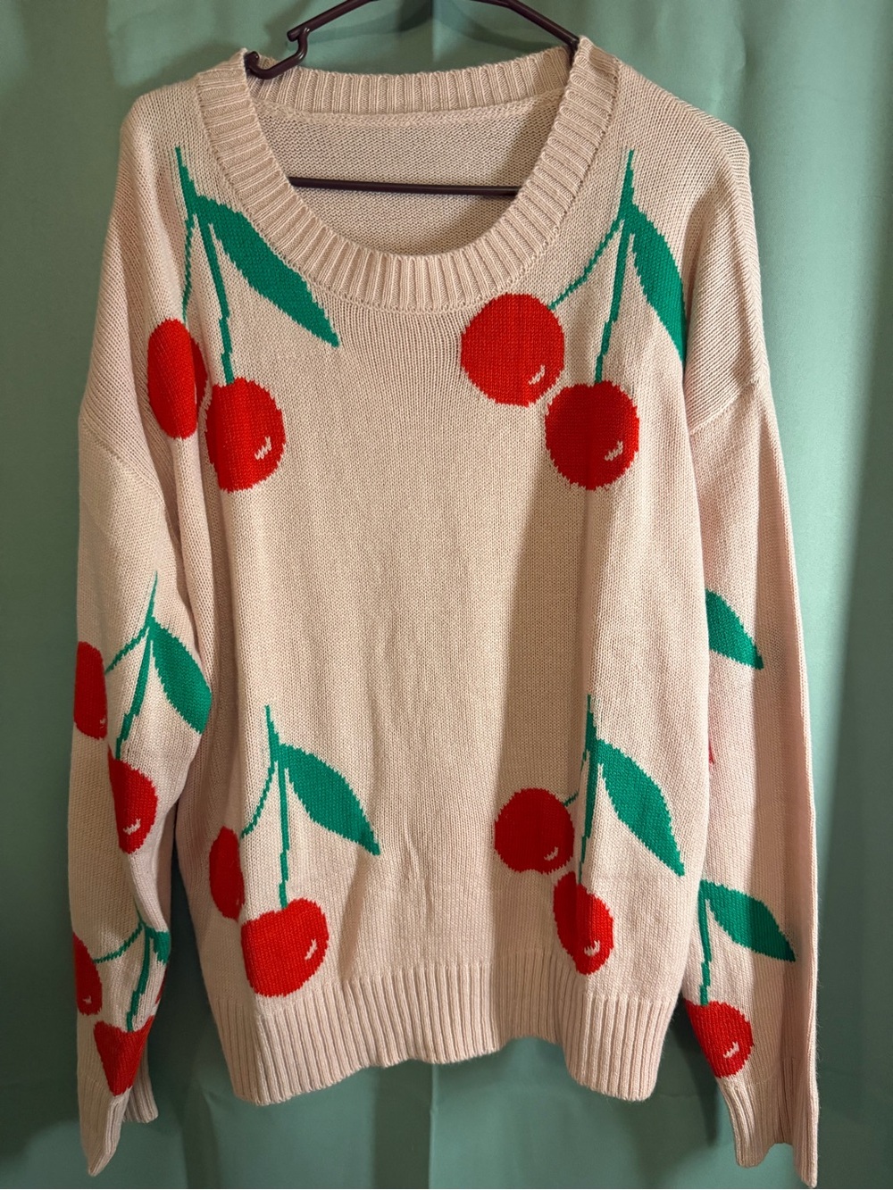 Cherry Print Light Pink Women’s Sweater